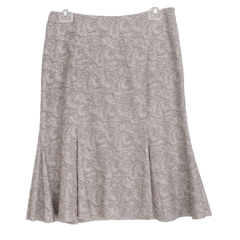 NWT WHBM Greige Paisley Print Wool Blend A-Line Midi Skirt Fully Lined Size 4